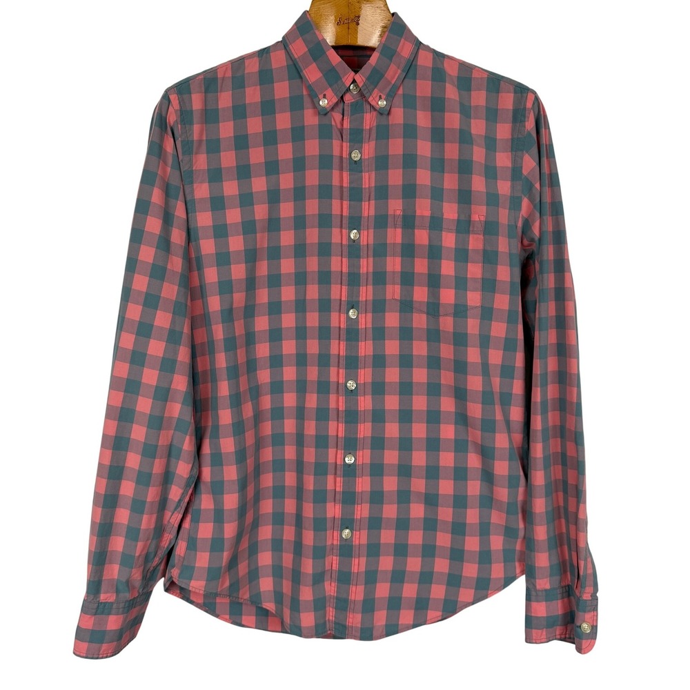 J.Crew Men's M Slim Fit Pink Teal Gingham Cotton Button Down Shirt